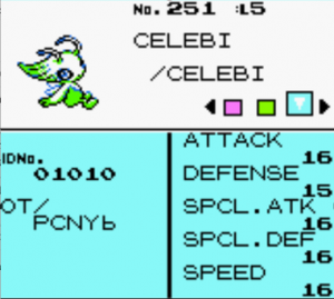 A Celebi received from the Pokémon Gotta Catch 'Em All! machine