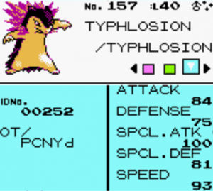 A Shiny Typhlosion received from the Pokémon Gotta Catch 'Em All! machine